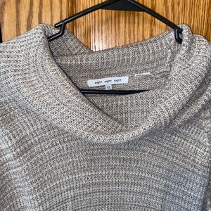 Gray knitted cowl neck sweater